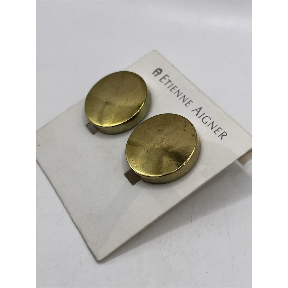 Vintage Etienne Aigner Gold‎ Tone Round Earrings - Picture 3 of 5